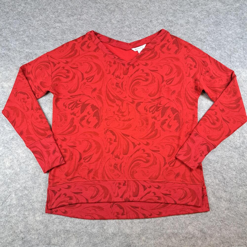 Athleta Sweatshirt Womens Medium Red V Neck Pullover Modal Stretch Top Comfort